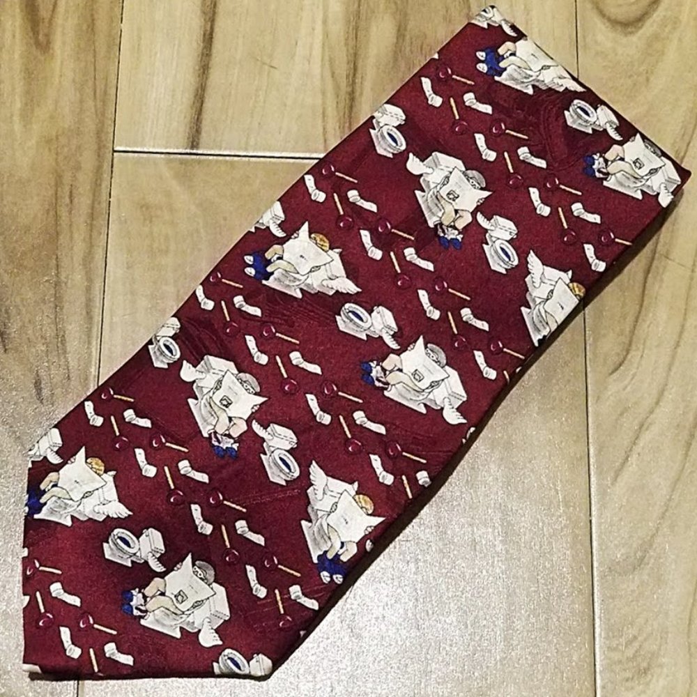 After Dark Flying Toilets 90s Screensaver Tie Tech Silk USA Necktie Vintage Nos